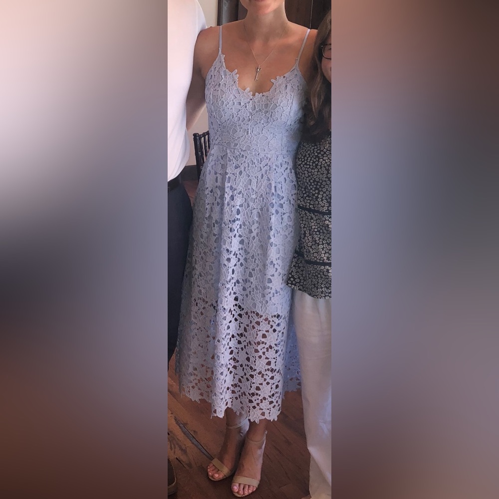 Beautiful baby blue lace midi dress with thin straps 💫 size medium
